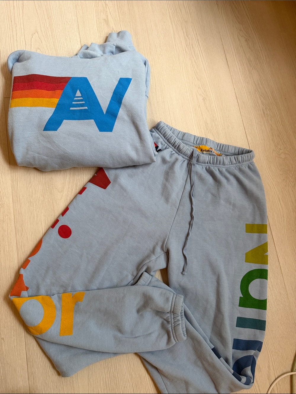 Aviator Nation Light Gray Sweatpants with Rainbow Logo